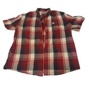 Carhartt Shirt Men Large Red Lightweight Button Down Pockets Casual Short Sleeve